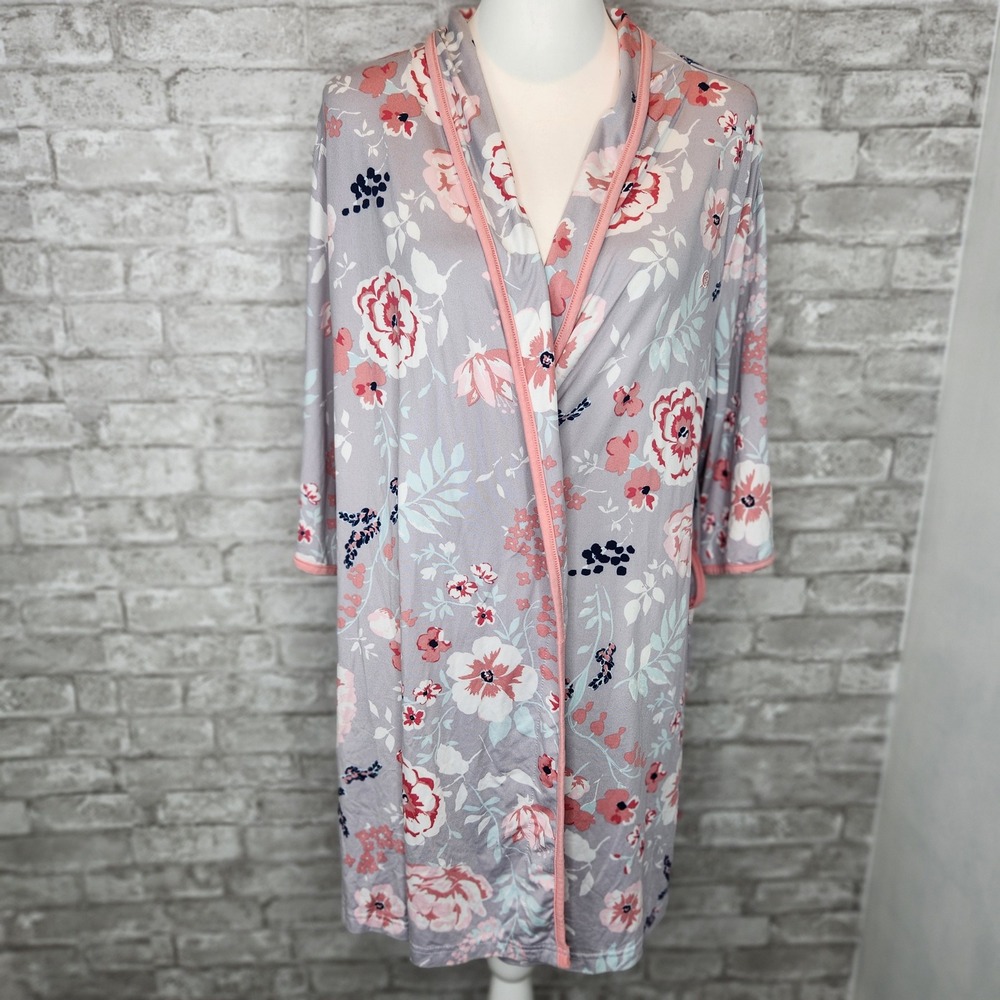 Baltic Born‎ Robe Kimono Floral Grey Pink Lightweight Lounge XL